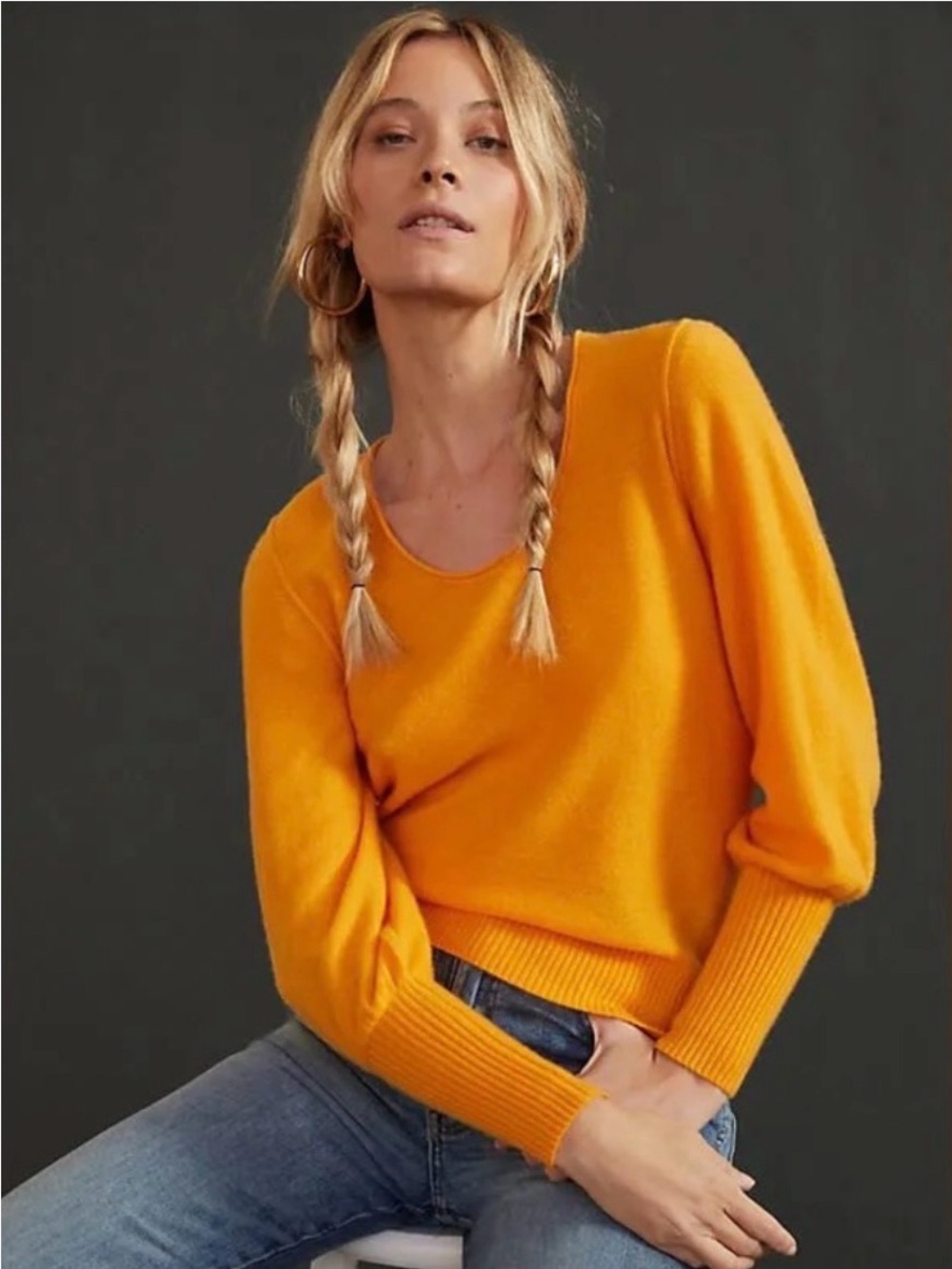 Anthropologie Maeve Bedford Cashmere Sweater Size XSP Orange